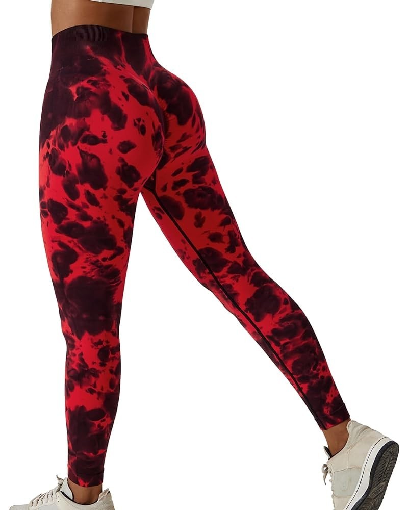 Tie Dye Scrunch Butt Lifting Seamless Leggings for Women High Waist Yoga Pants Tummy Control Running Workout Tight 6 Red $14....