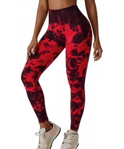 Tie Dye Scrunch Butt Lifting Seamless Leggings for Women High Waist Yoga Pants Tummy Control Running Workout Tight 6 Red $14....