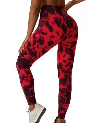 Tie Dye Scrunch Butt Lifting Seamless Leggings for Women High Waist Yoga Pants Tummy Control Running Workout Tight 6 Red $14....