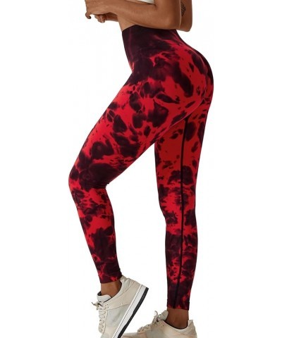 Tie Dye Scrunch Butt Lifting Seamless Leggings for Women High Waist Yoga Pants Tummy Control Running Workout Tight 6 Red $14....