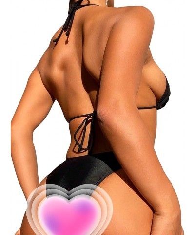 Sexy Linked Halter Tie Back Textured Bikini Women Swimsuit Set Halter Chain Black $15.05 Swimsuits