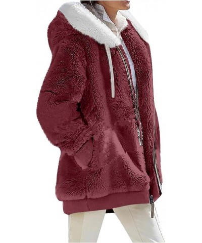 Winter Coats for Women 2023 Warm Lightweight Fleece Plush Zipper Hooded Jacket Comfy Wool Coats with Pockets A-wine $12.21 Ja...