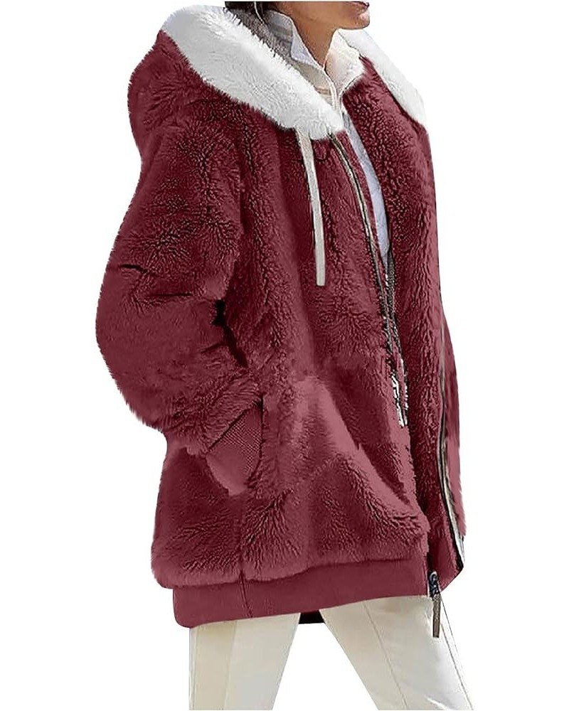 Winter Coats for Women 2023 Warm Lightweight Fleece Plush Zipper Hooded Jacket Comfy Wool Coats with Pockets A-wine $12.21 Ja...