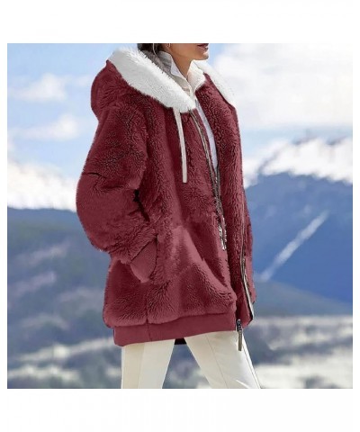 Winter Coats for Women 2023 Warm Lightweight Fleece Plush Zipper Hooded Jacket Comfy Wool Coats with Pockets A-wine $12.21 Ja...