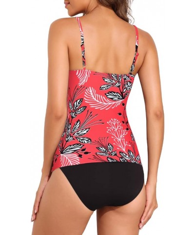 Women's Tankini Swimsuits Twist V Neck Swim Top with Shorts Ruched Tummy Control Two Piece Bathing Suit Red Floral $24.35 Swi...