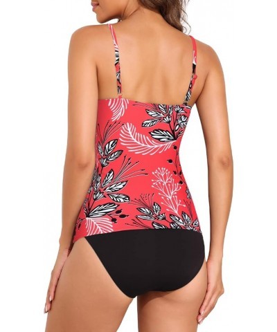 Women's Tankini Swimsuits Twist V Neck Swim Top with Shorts Ruched Tummy Control Two Piece Bathing Suit Red Floral $24.35 Swi...