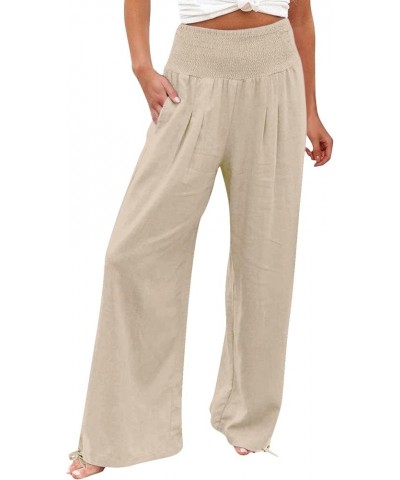 Women Summer High Waisted Palazzo Pants Wide Leg Long Lounge Pant Womens Flowy Beach Work Boho Casual Trousers Beige-d $10.96...