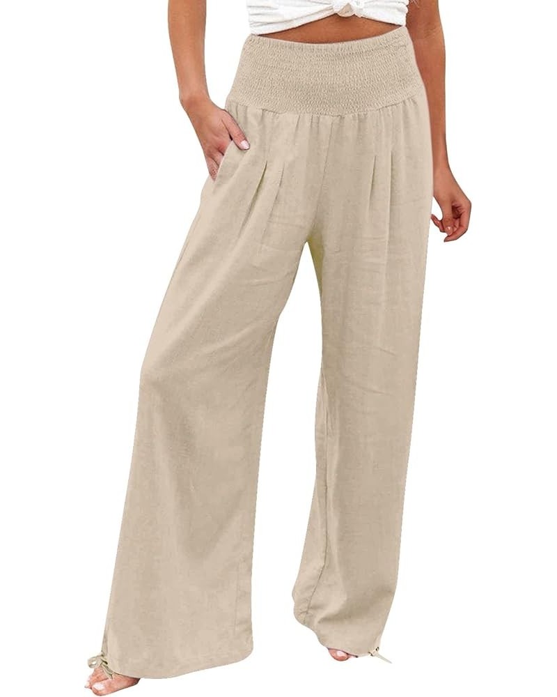 Women Summer High Waisted Palazzo Pants Wide Leg Long Lounge Pant Womens Flowy Beach Work Boho Casual Trousers Beige-d $10.96...