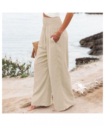 Women Summer High Waisted Palazzo Pants Wide Leg Long Lounge Pant Womens Flowy Beach Work Boho Casual Trousers Beige-d $10.96...