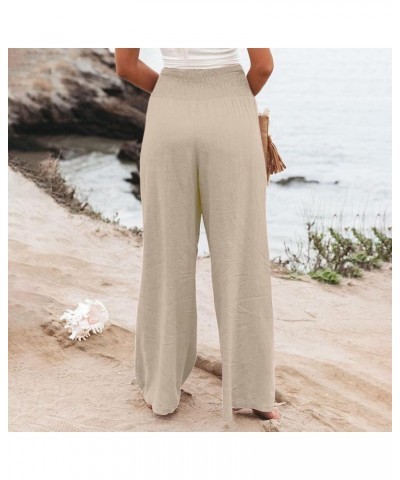 Women Summer High Waisted Palazzo Pants Wide Leg Long Lounge Pant Womens Flowy Beach Work Boho Casual Trousers Beige-d $10.96...