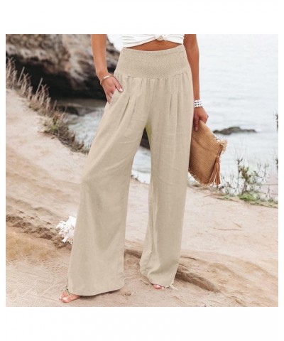 Women Summer High Waisted Palazzo Pants Wide Leg Long Lounge Pant Womens Flowy Beach Work Boho Casual Trousers Beige-d $10.96...