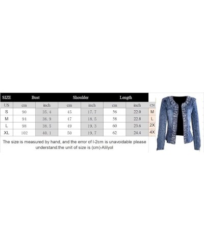 Collarless Slim Fit Rhinestone Sequins Jeans Denim Jacket for Women Vintage Long Sleeve Rhinestone Slim Fitted Coat As Show $...