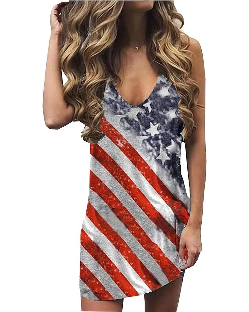 American Flag Sleeveless Mini Dress for Women Stars Stripes Graphic Beach Sundress 4th of July Patriotic Tank Dress Stripe $1...