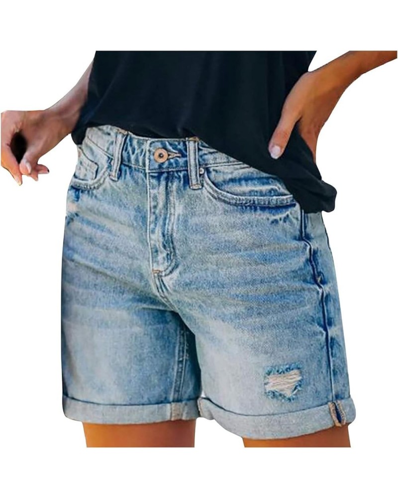 Womens Stretchy Jean Shorts Trendy High Waist Summer Shorts Ripped Distressed Denim Shorts Comfy Hot Pant 05-blue Short Jeans...