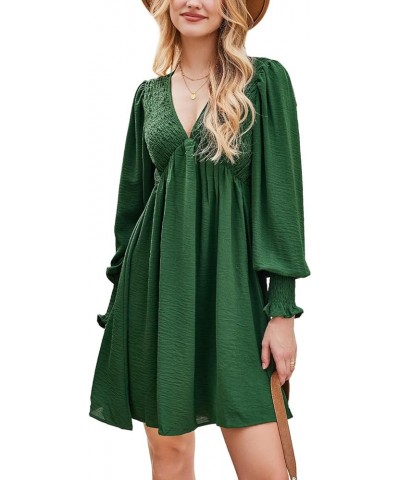 Women's Mini Dress Smocked V Neck Long Sleeve Empire Waist Casual A Line Dress Green $20.64 Dresses