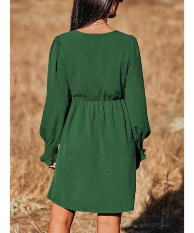 Women's Mini Dress Smocked V Neck Long Sleeve Empire Waist Casual A Line Dress Green $20.64 Dresses