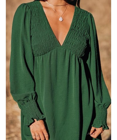 Women's Mini Dress Smocked V Neck Long Sleeve Empire Waist Casual A Line Dress Green $20.64 Dresses