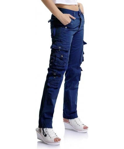 Women's Cotton Casual Cargo Work Pants High Waisted Travel Hiking Baggy Y2K with Multi Pockets Dark Blue $17.20 Activewear