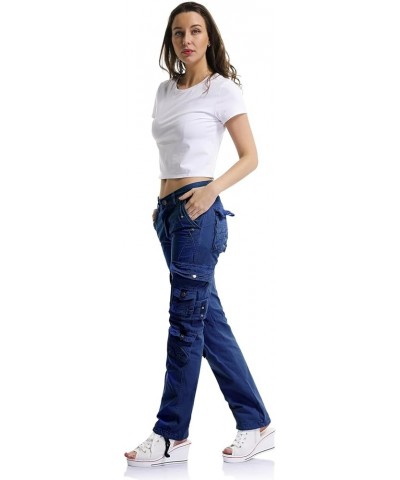 Women's Cotton Casual Cargo Work Pants High Waisted Travel Hiking Baggy Y2K with Multi Pockets Dark Blue $17.20 Activewear