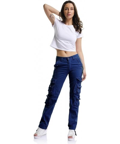 Women's Cotton Casual Cargo Work Pants High Waisted Travel Hiking Baggy Y2K with Multi Pockets Dark Blue $17.20 Activewear