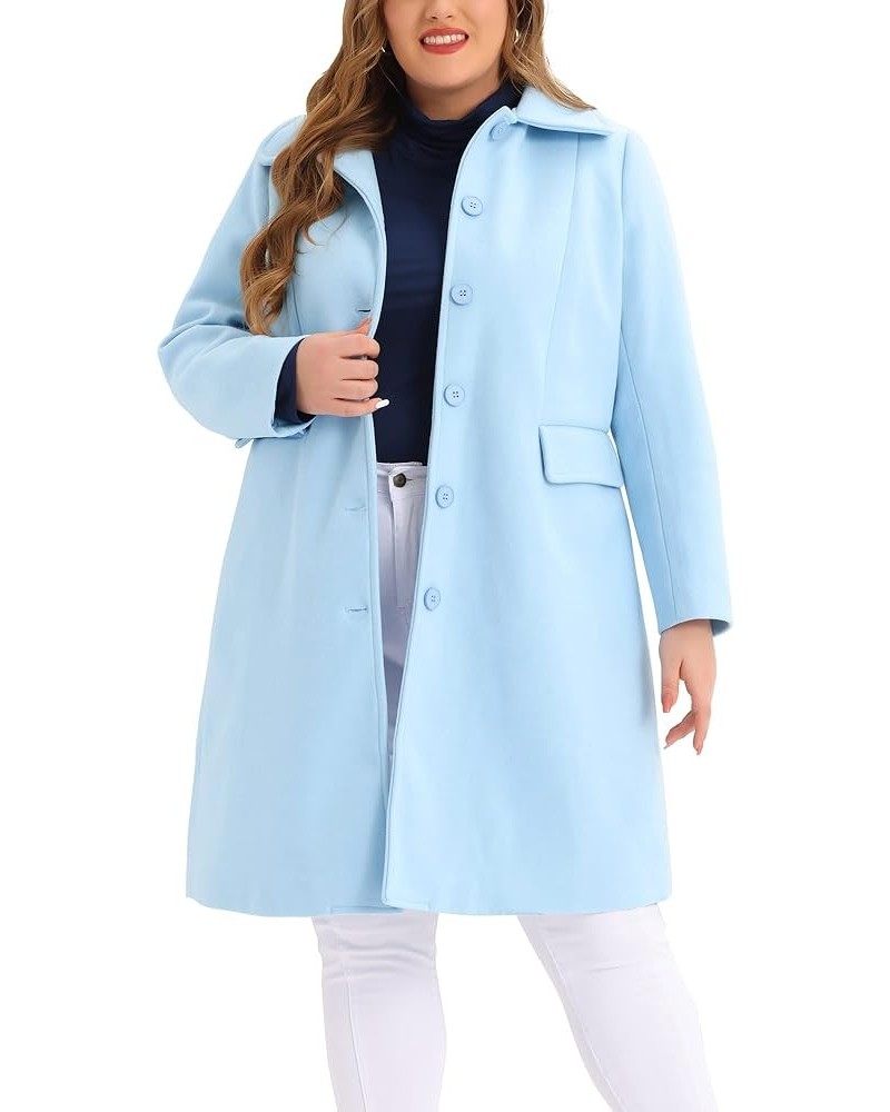 Plus Size Women Long Coats Peter Pan Collar Single Breasted With Pockets Trench Winter Long Peacoat Blue $45.60 Coats