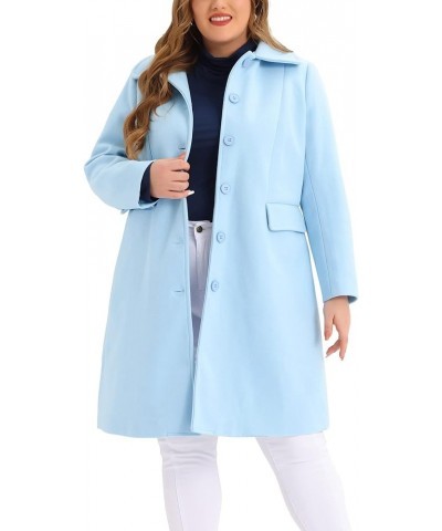 Plus Size Women Long Coats Peter Pan Collar Single Breasted With Pockets Trench Winter Long Peacoat Blue $45.60 Coats