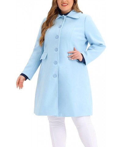 Plus Size Women Long Coats Peter Pan Collar Single Breasted With Pockets Trench Winter Long Peacoat Blue $45.60 Coats