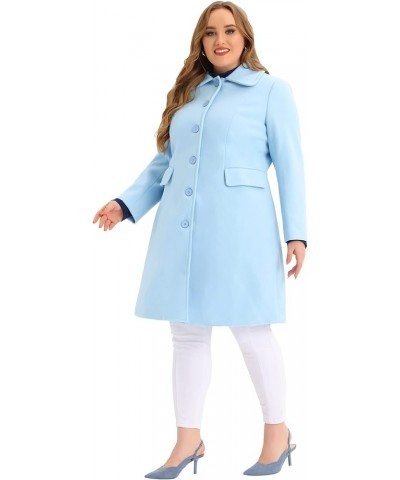 Plus Size Women Long Coats Peter Pan Collar Single Breasted With Pockets Trench Winter Long Peacoat Blue $45.60 Coats