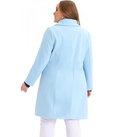 Plus Size Women Long Coats Peter Pan Collar Single Breasted With Pockets Trench Winter Long Peacoat Blue $45.60 Coats