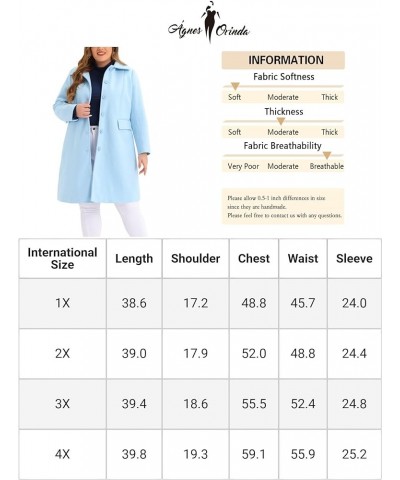 Plus Size Women Long Coats Peter Pan Collar Single Breasted With Pockets Trench Winter Long Peacoat Blue $45.60 Coats