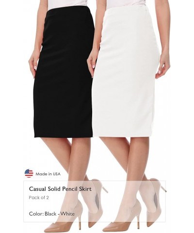 Women's Casual High Waist Stretch Pencil Skirt(Pack of 2) Made in USA Hsk01262 Black-white $12.88 Skirts