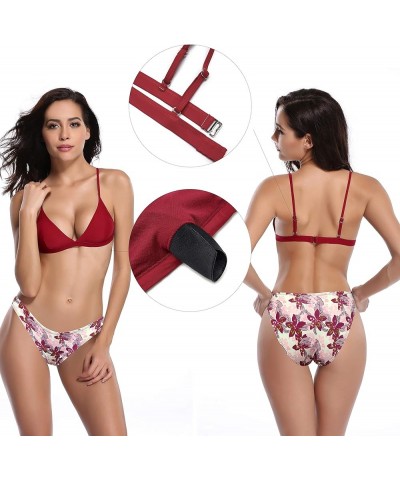 Women's Bathing Suit Sexy Triangle Bikini Low Waisted Two Piece Swimsuit Wine Red - a $18.52 Swimsuits