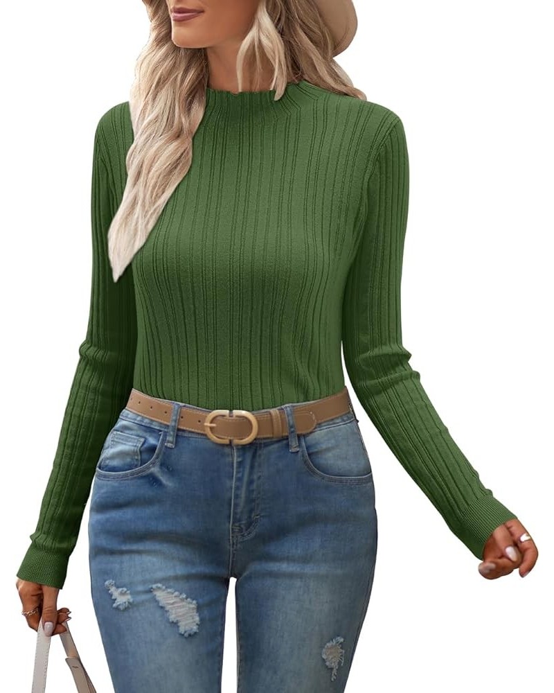 Women's Lightweight Sweaters 2024 Stretchy Long Sleeve Pullover Cable Knit Mock Turtleneck Shirts Green $20.05 Sweaters