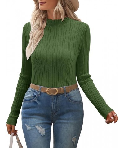 Women's Lightweight Sweaters 2024 Stretchy Long Sleeve Pullover Cable Knit Mock Turtleneck Shirts Green $20.05 Sweaters