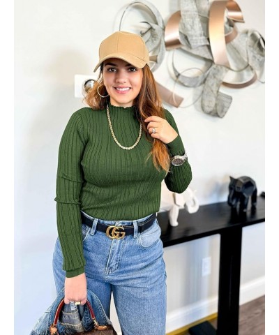 Women's Lightweight Sweaters 2024 Stretchy Long Sleeve Pullover Cable Knit Mock Turtleneck Shirts Green $20.05 Sweaters