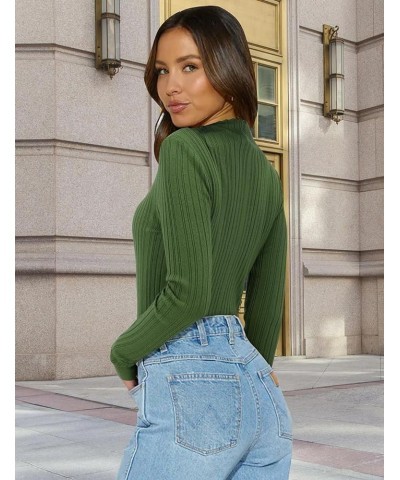 Women's Lightweight Sweaters 2024 Stretchy Long Sleeve Pullover Cable Knit Mock Turtleneck Shirts Green $20.05 Sweaters