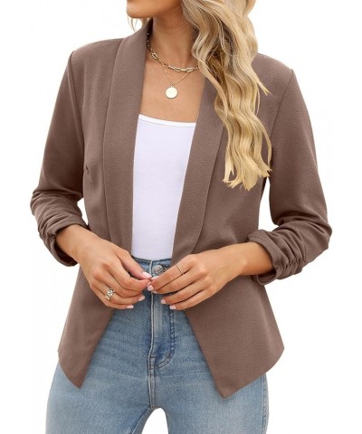 Women 3/4 Sleeve Blazer Open Front Cardigan Jacket Work Office Blazer Brown $16.43 Blazers