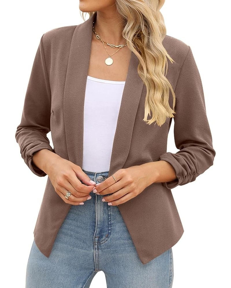 Women 3/4 Sleeve Blazer Open Front Cardigan Jacket Work Office Blazer Brown $16.43 Blazers