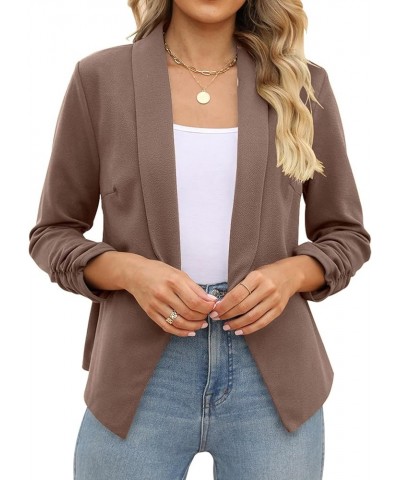 Women 3/4 Sleeve Blazer Open Front Cardigan Jacket Work Office Blazer Brown $16.43 Blazers