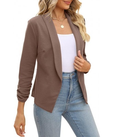 Women 3/4 Sleeve Blazer Open Front Cardigan Jacket Work Office Blazer Brown $16.43 Blazers