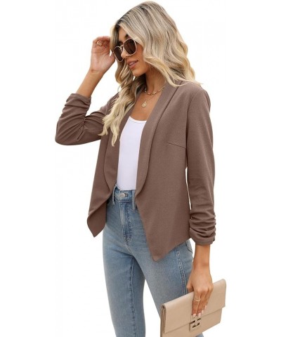 Women 3/4 Sleeve Blazer Open Front Cardigan Jacket Work Office Blazer Brown $16.43 Blazers