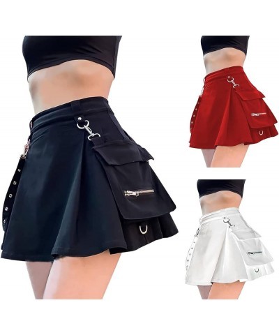 Cross Print Black Pleated Skirt with Chain Goth Punk High Waist Skater Skirts School Dark Uniform 6-wine $13.74 Skirts