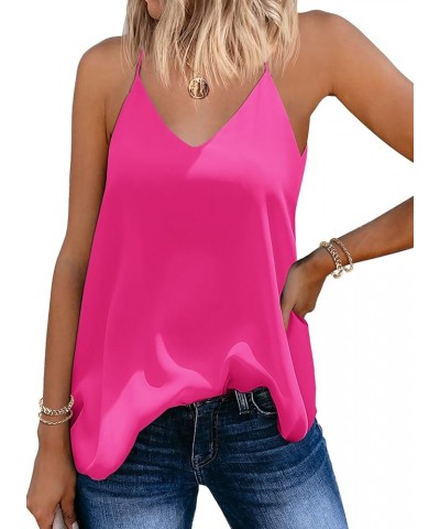 Chiffon Cami V Neck Tank Tops for Women Loose Fit Flowy Spaghetti Strap Camisole Summer Casual Sleeveless Shirts Hot Pink $10...