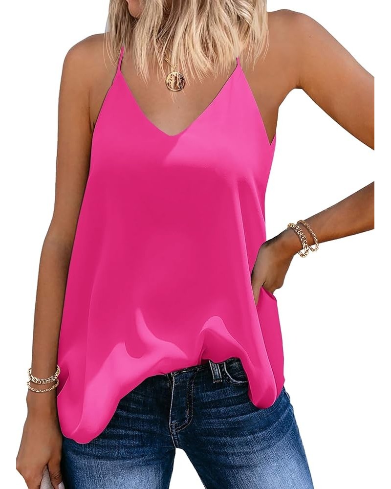 Chiffon Cami V Neck Tank Tops for Women Loose Fit Flowy Spaghetti Strap Camisole Summer Casual Sleeveless Shirts Hot Pink $10...