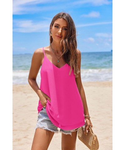 Chiffon Cami V Neck Tank Tops for Women Loose Fit Flowy Spaghetti Strap Camisole Summer Casual Sleeveless Shirts Hot Pink $10...