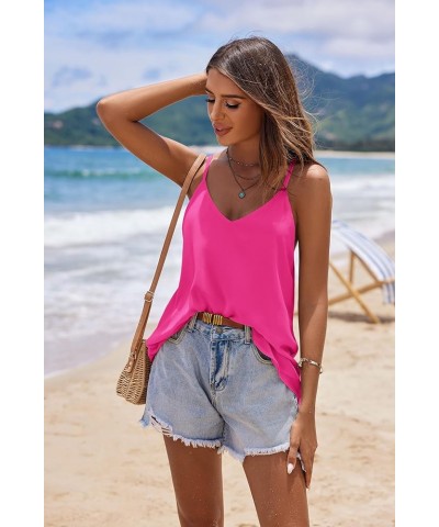 Chiffon Cami V Neck Tank Tops for Women Loose Fit Flowy Spaghetti Strap Camisole Summer Casual Sleeveless Shirts Hot Pink $10...