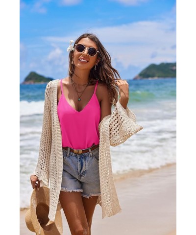 Chiffon Cami V Neck Tank Tops for Women Loose Fit Flowy Spaghetti Strap Camisole Summer Casual Sleeveless Shirts Hot Pink $10...