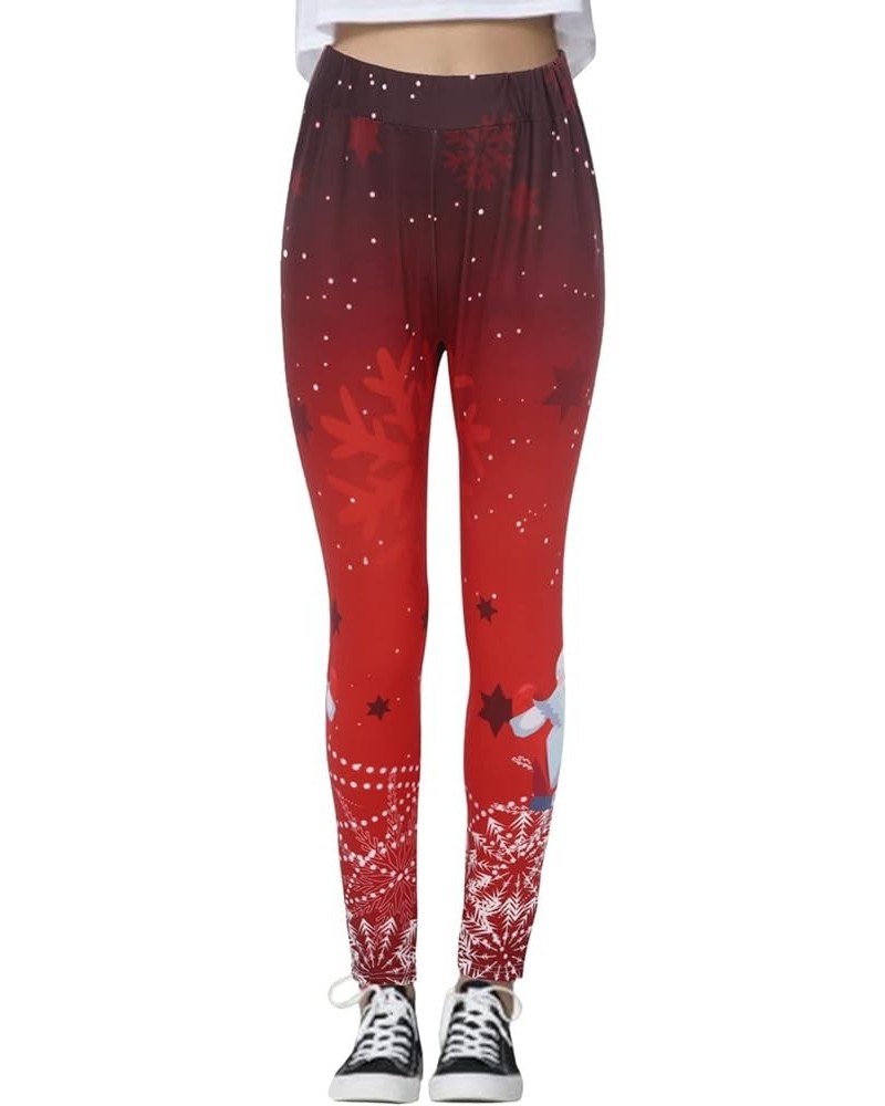 High Waist Fleece Lined Leggings Printed Casual Long All- Boot Pants Slim Pants Christmas Pattern Leggings Workout Red-e $10....