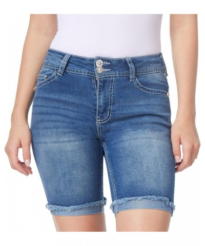 Women's Luscious Curvy Denim Shorts Mid-Rise Bling and Belted Insta Stretch Juniors (Standard and Plus) 9" Trixie Bling Bermu...