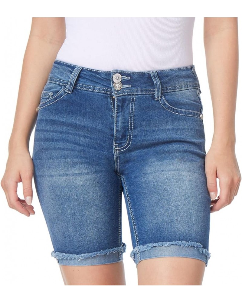 Women's Luscious Curvy Denim Shorts Mid-Rise Bling and Belted Insta Stretch Juniors (Standard and Plus) 9" Trixie Bling Bermu...